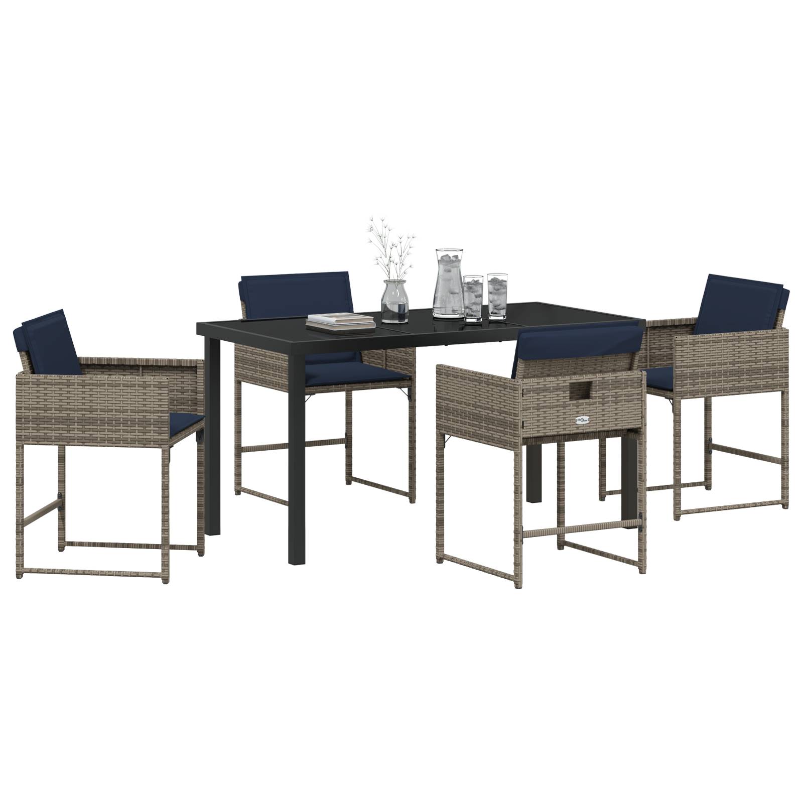 vidaXL 5-teiliges Garten-Esstischset mit Kissen Grau Poly-Rattan