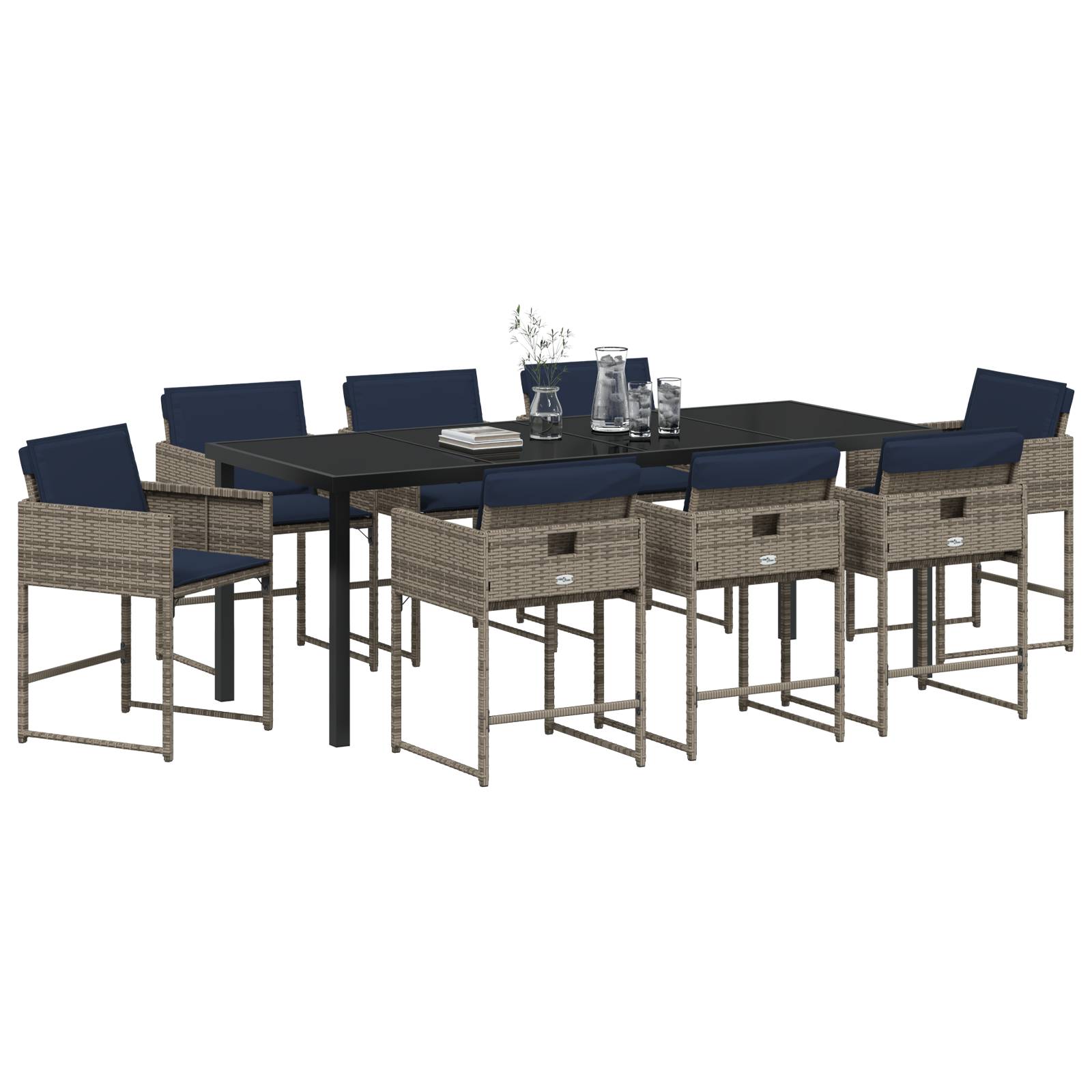 vidaXL 9-teiliges Garten-Diningset mit Kissen Grau Poly-Rattan