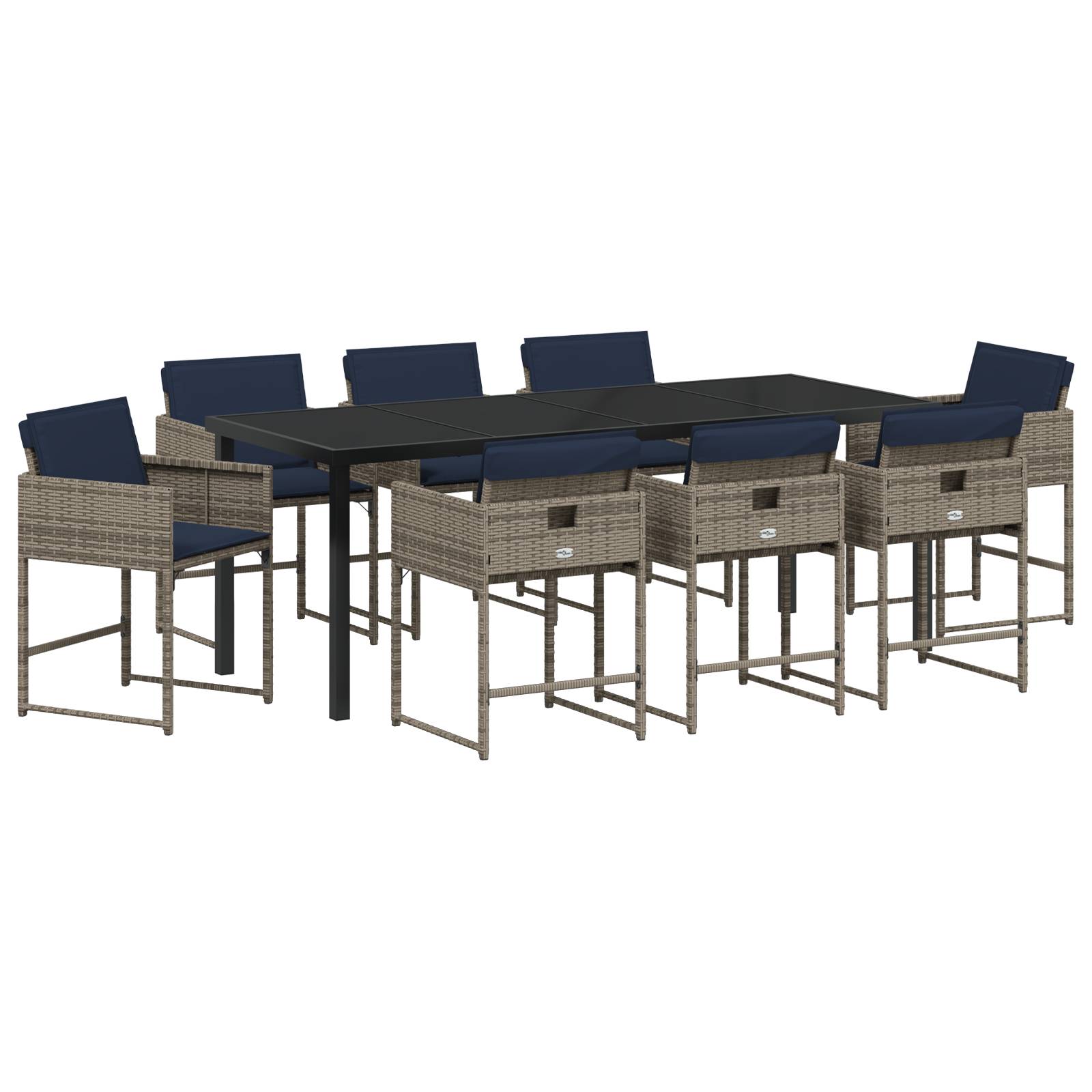 vidaXL 9-teiliges Garten-Diningset mit Kissen Grau Poly-Rattan