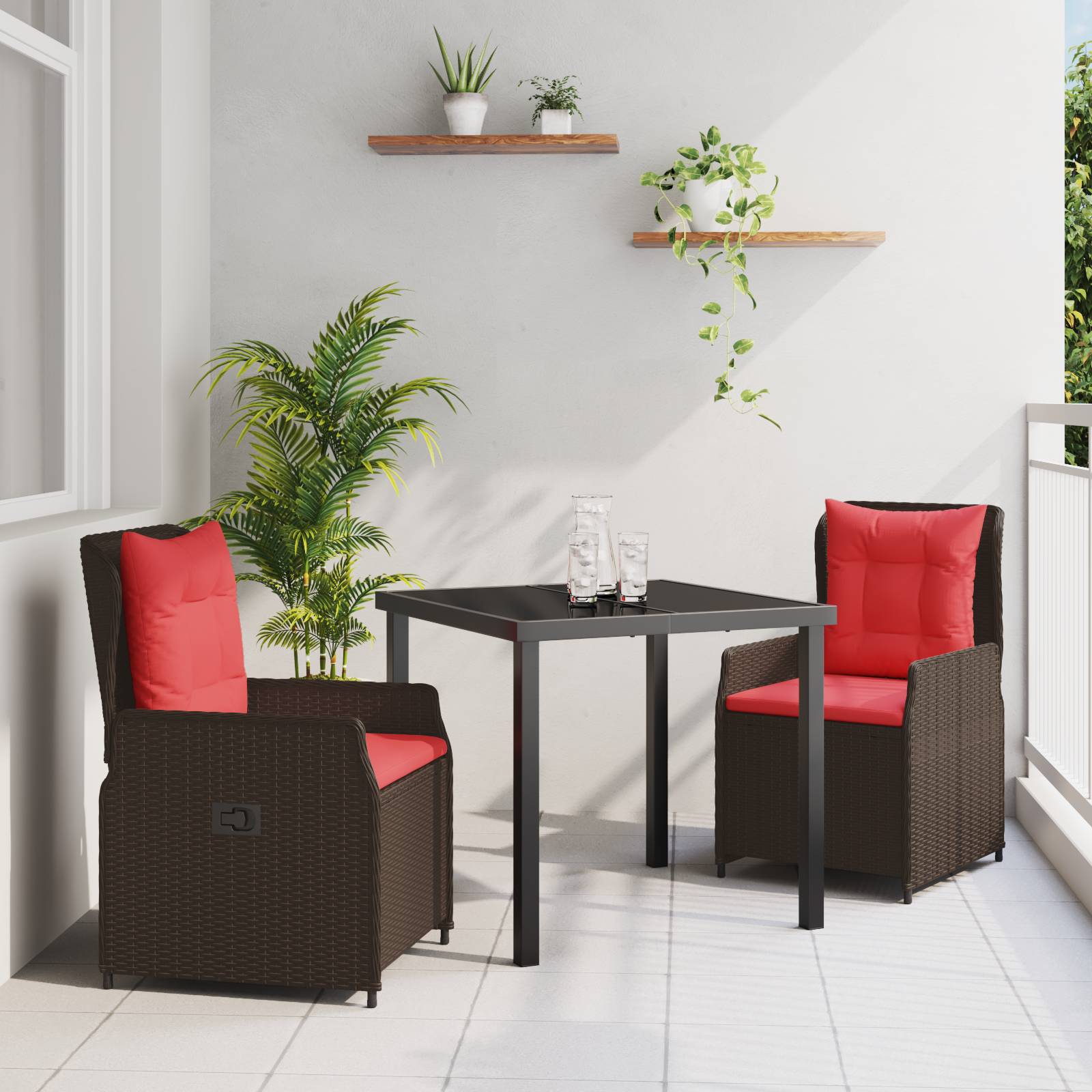 vidaXL 3-teiliges Garten-Ess-Set Braun Poly-Rattan