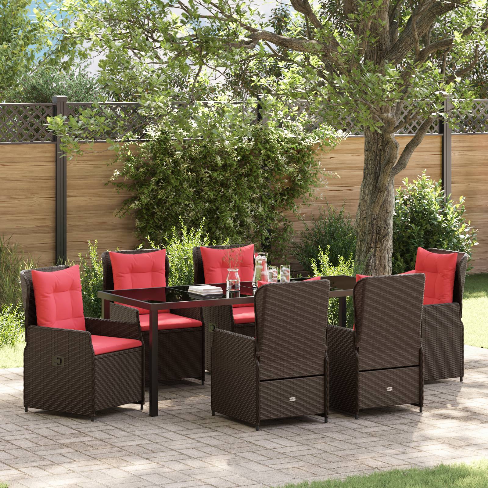 vidaXL 7-teiliges Garten-Ess-Set Braun Poly-Rattan