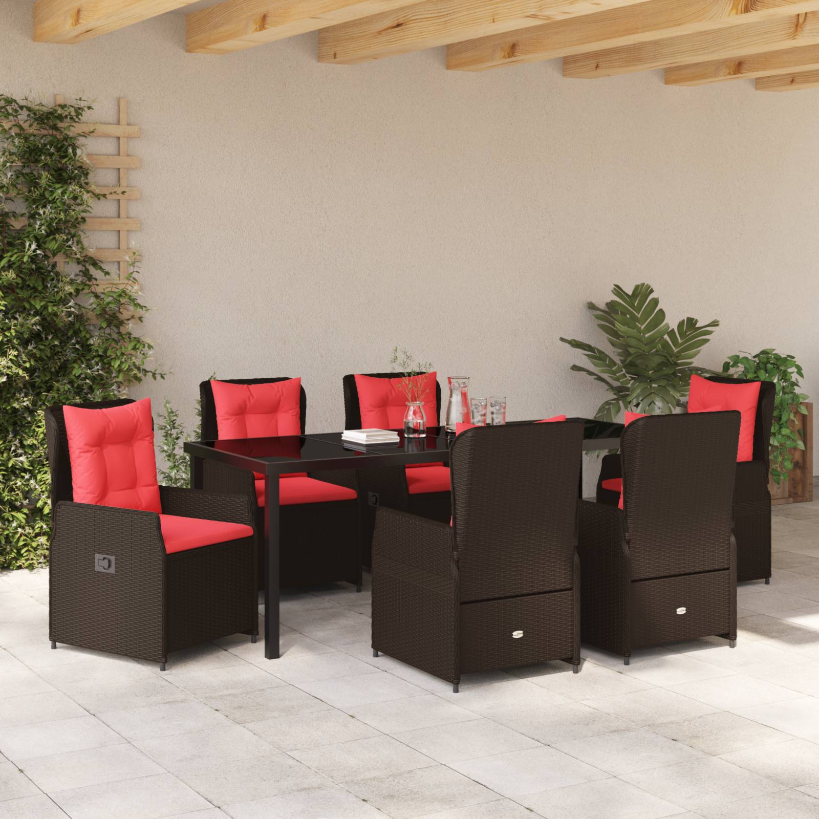vidaXL 7-teiliges Garten-Ess-Set Braun Poly-Rattan