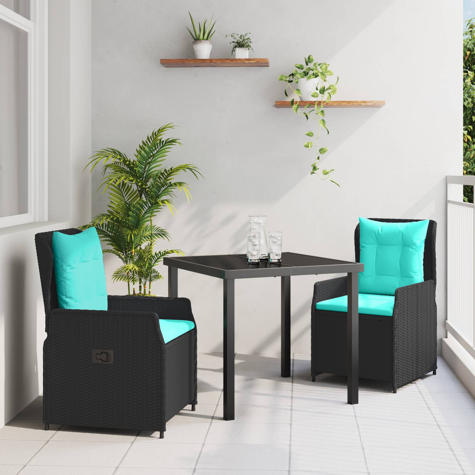 vidaXL 3-teiliges Garten-Esszimmer-Set Schwarz Poly Rattan