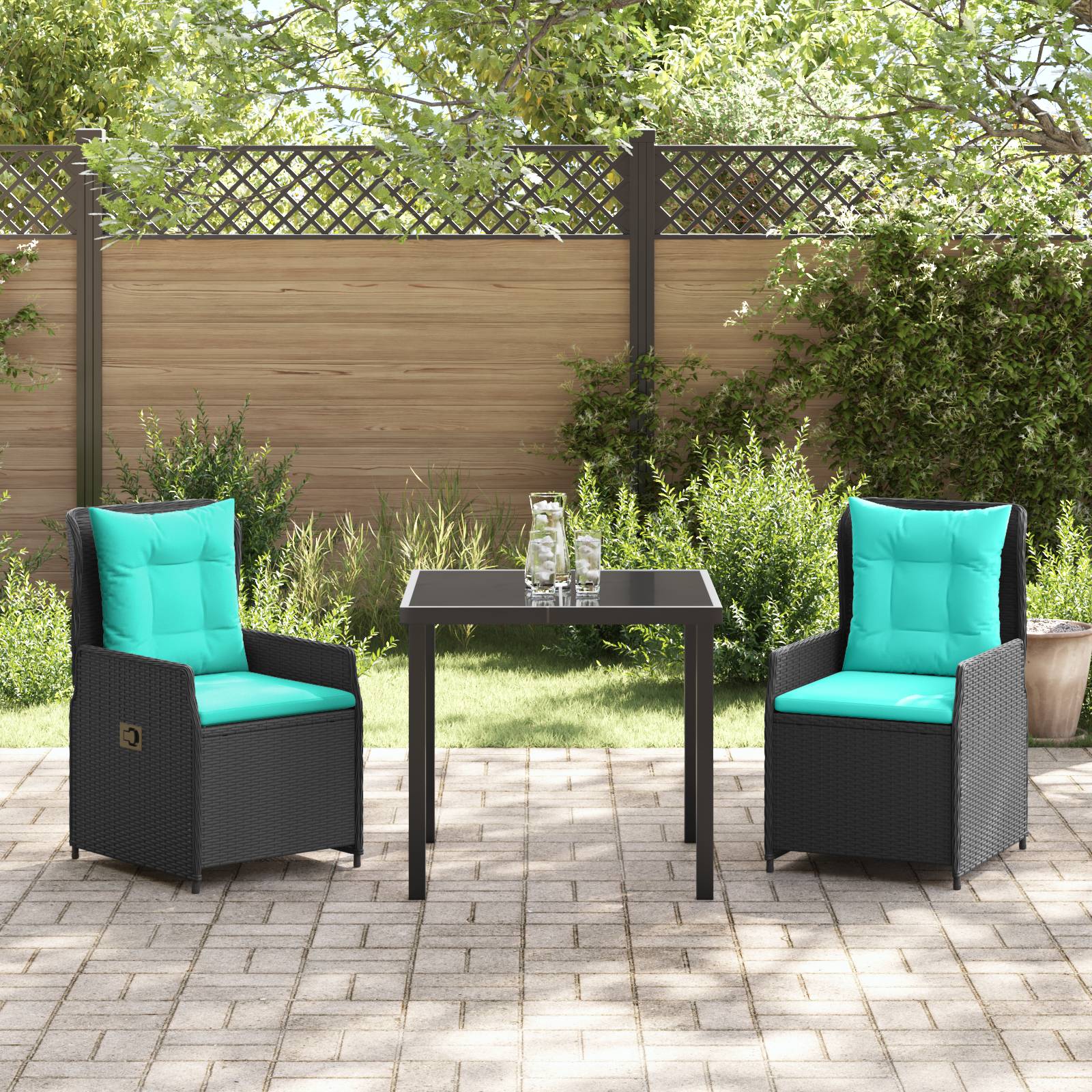 vidaXL 3-teiliges Garten-Esszimmer-Set Schwarz Poly Rattan
