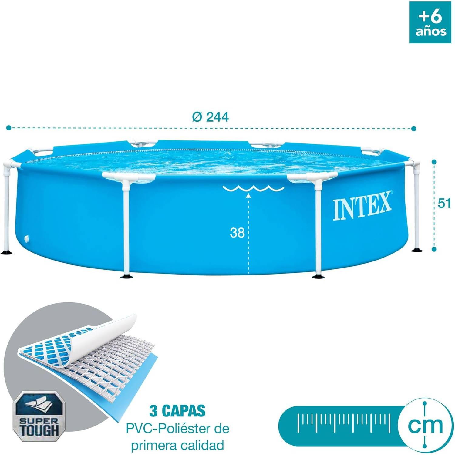 INTEX Frame Pool 28205NP Ø244x51cm – Aufstellpool mit Metallrahmen robust Gartenpool