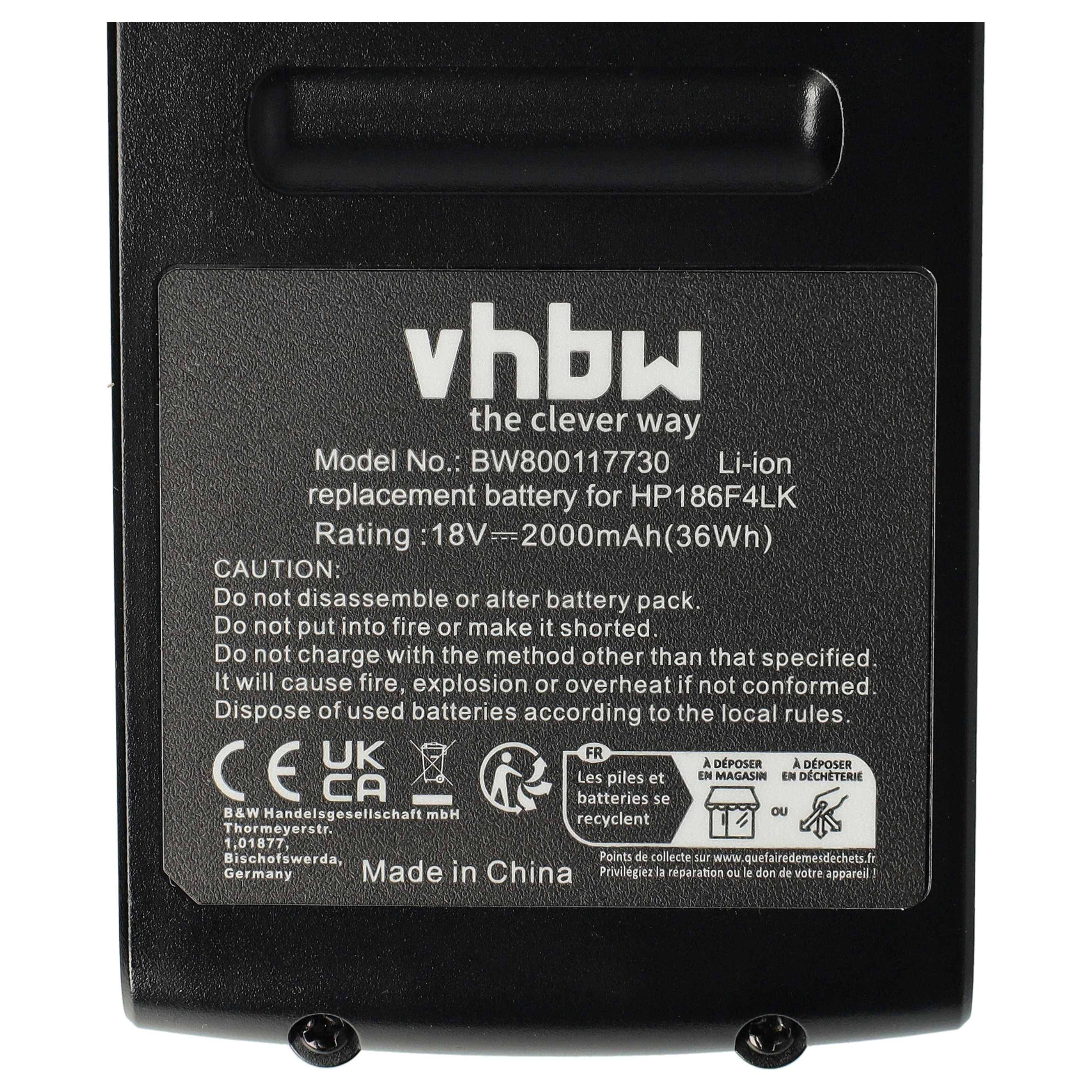 vhbw 2x Akku kompatibel mit Black & Decker GKC1820L, GKC1000L, GKC1825L20, GKC1817L, GKC1825LB Werkzeug (2000 mAh, Li-Ion, 18 V)