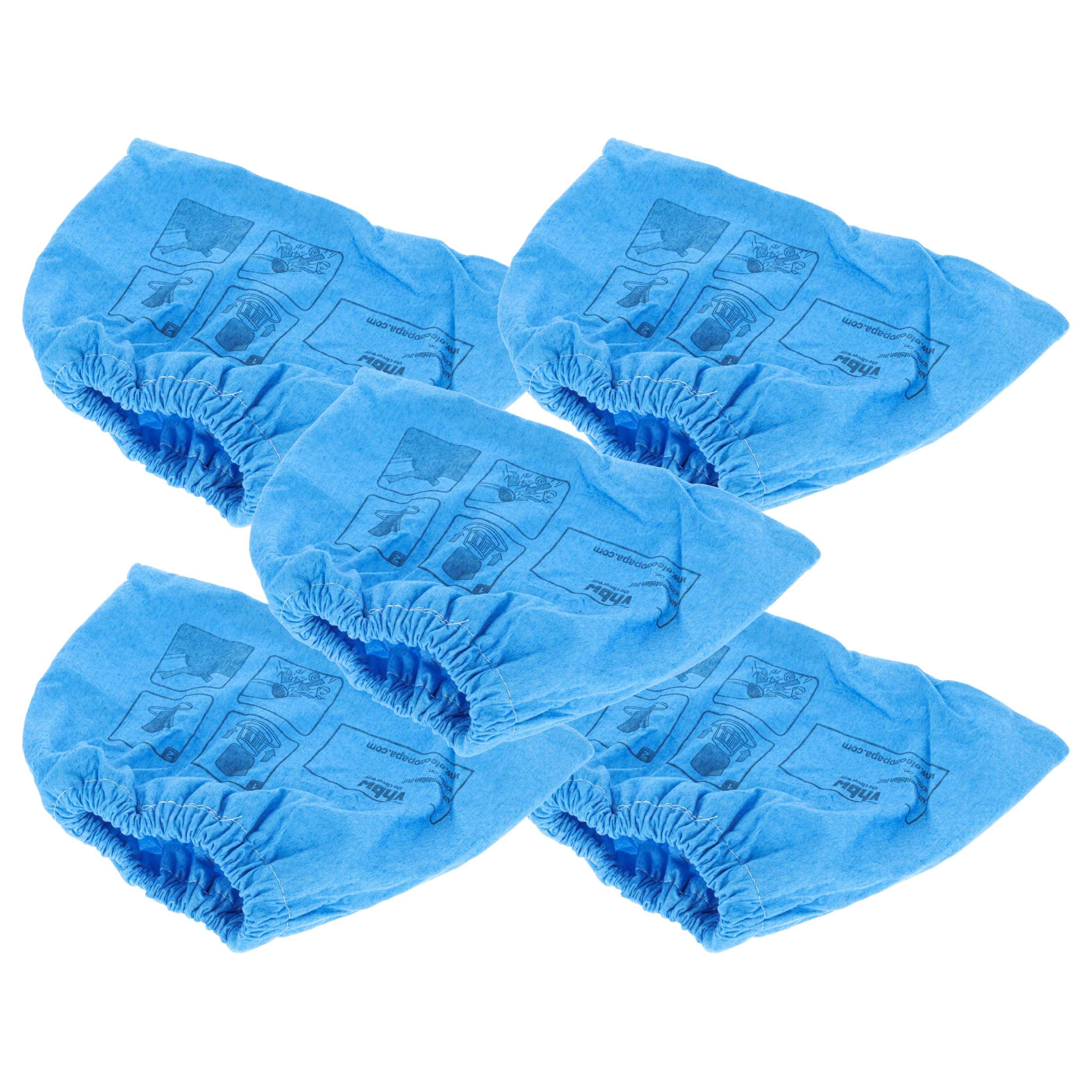 vhbw 5x Textilfilter kompatibel mit Einhell RT-VC 1500 WM, 1600, 1500, 1525, 1420 Staubsauger, Nass-/Trockensauger - Stoffbeutel, Abwaschbar Blau