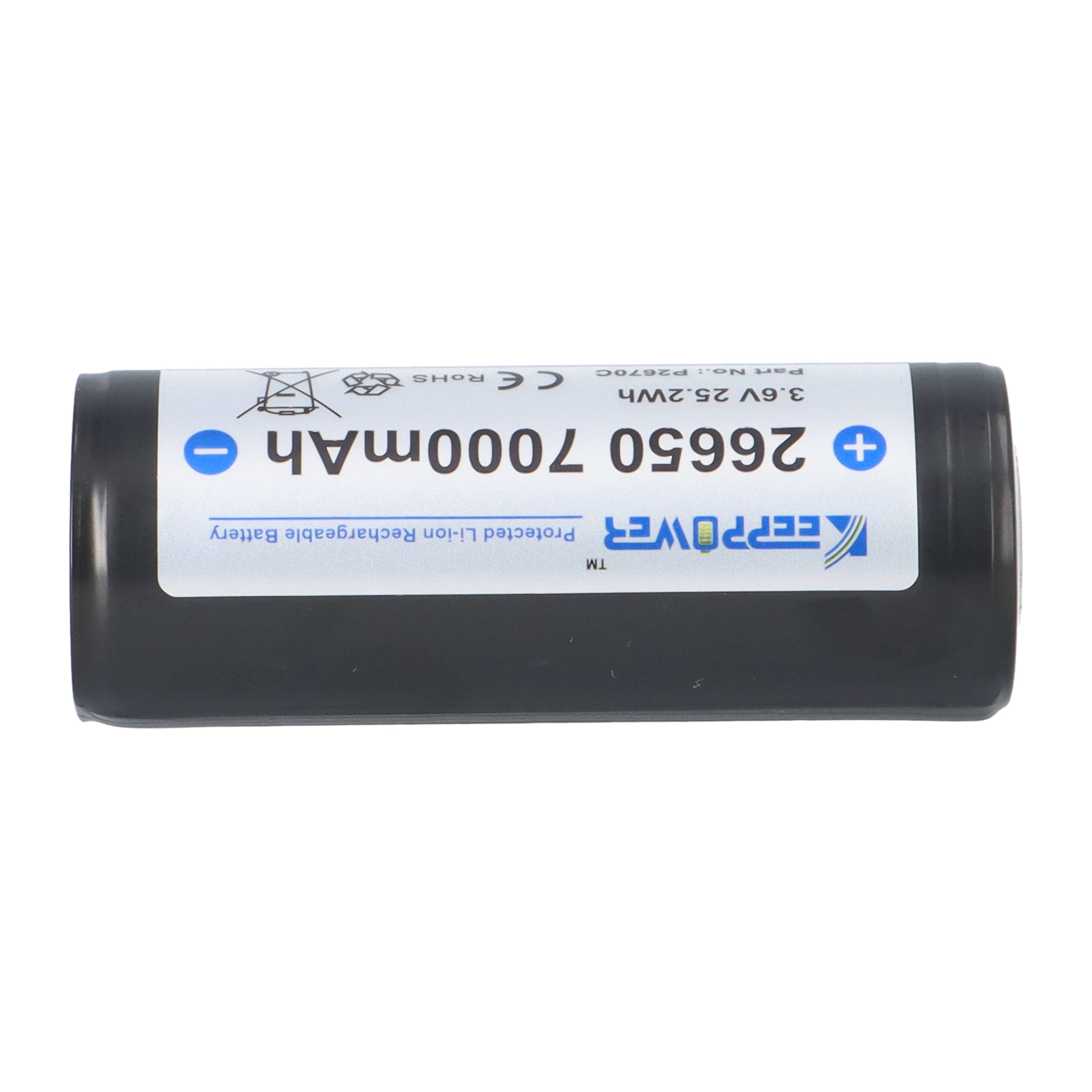 Keeppower 26650 Akku 7000 mAh 3.6 V Li-Ion mit Schutzschaltung | P2670C