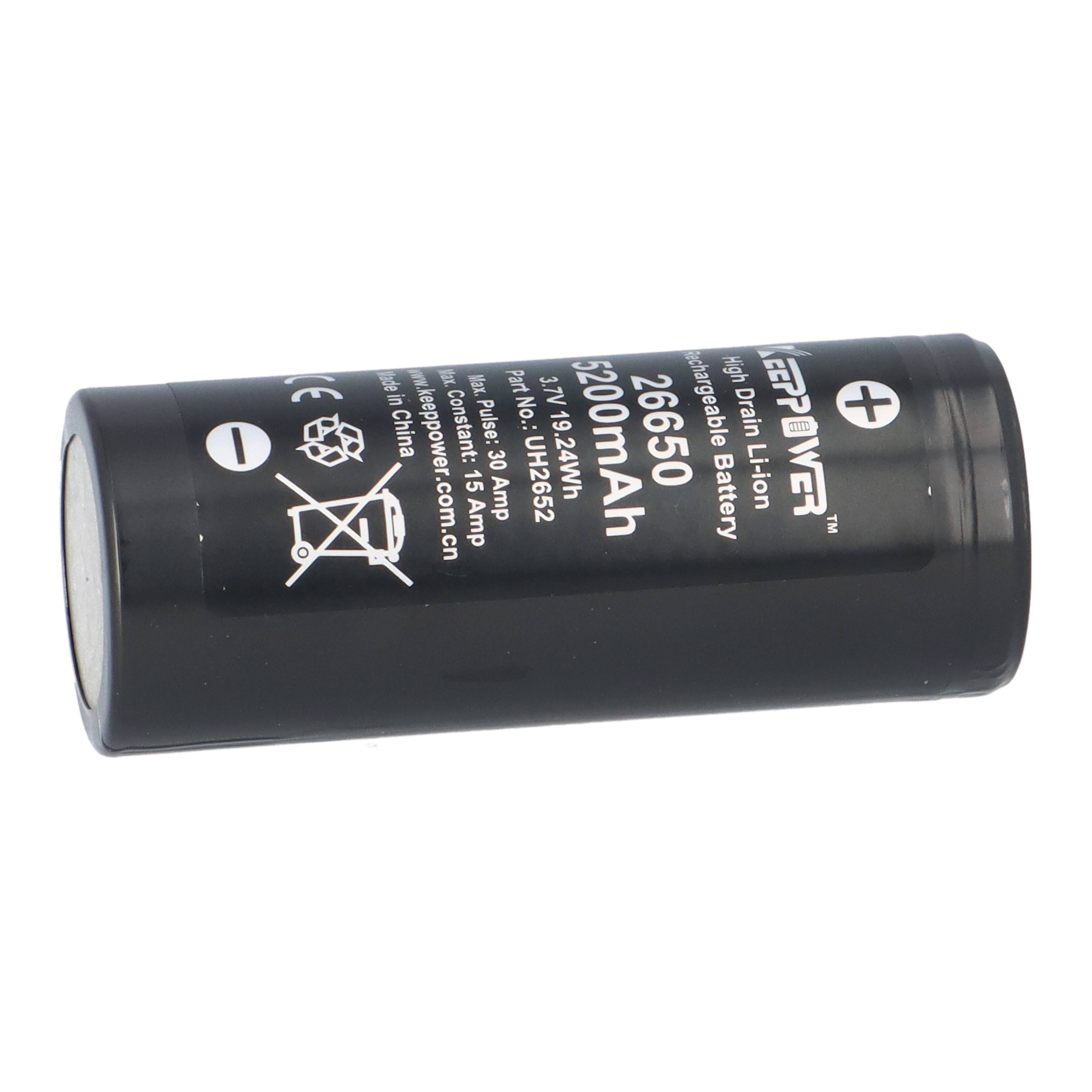 Keeppower UH2655 26650 Akku 5500 mAh 3.6 V | Li-Ion Hochstromzelle ohne Schutz