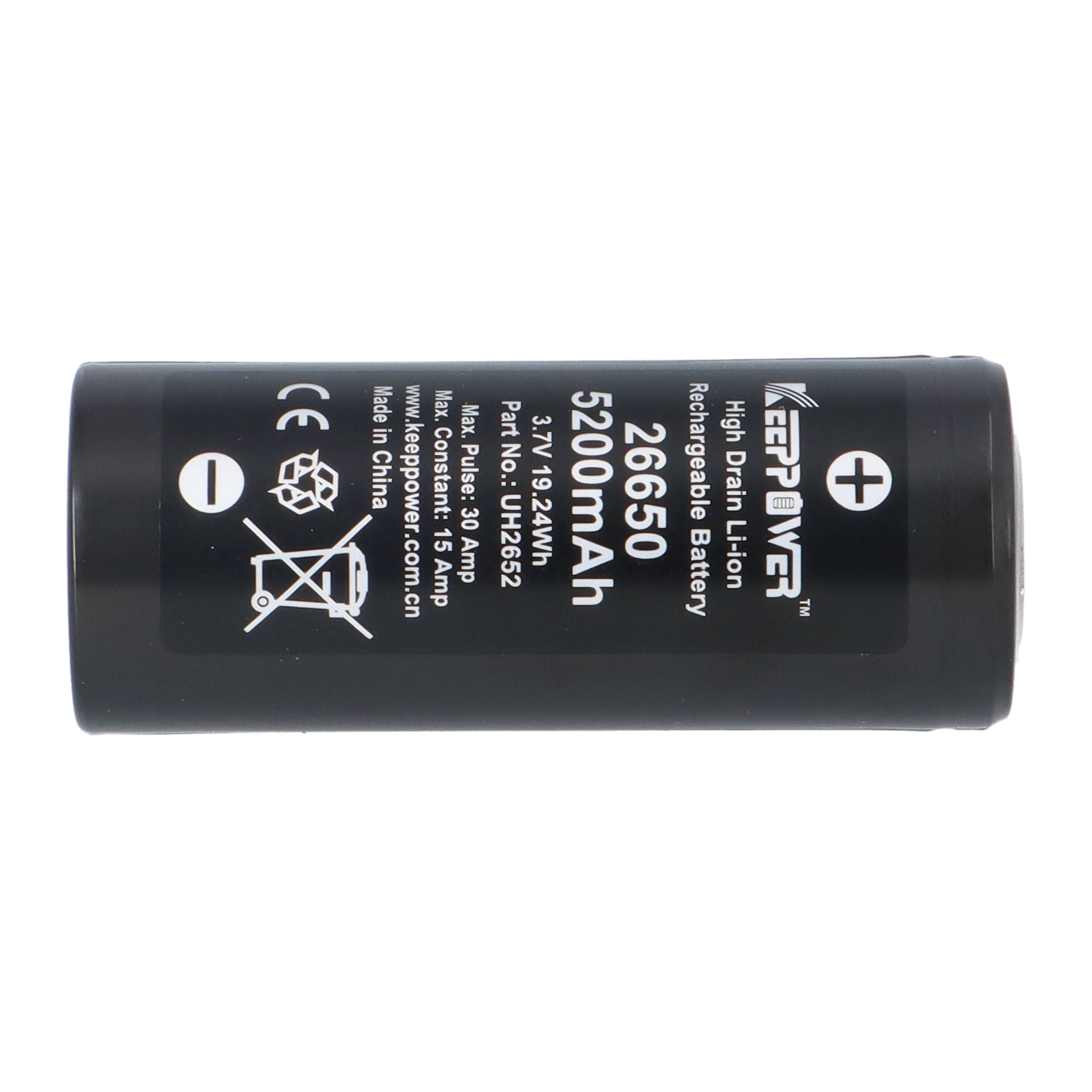 Keeppower 26650 Akku 5200mAh 3.6V Li-Ion | UH2652 Hochstromzelle