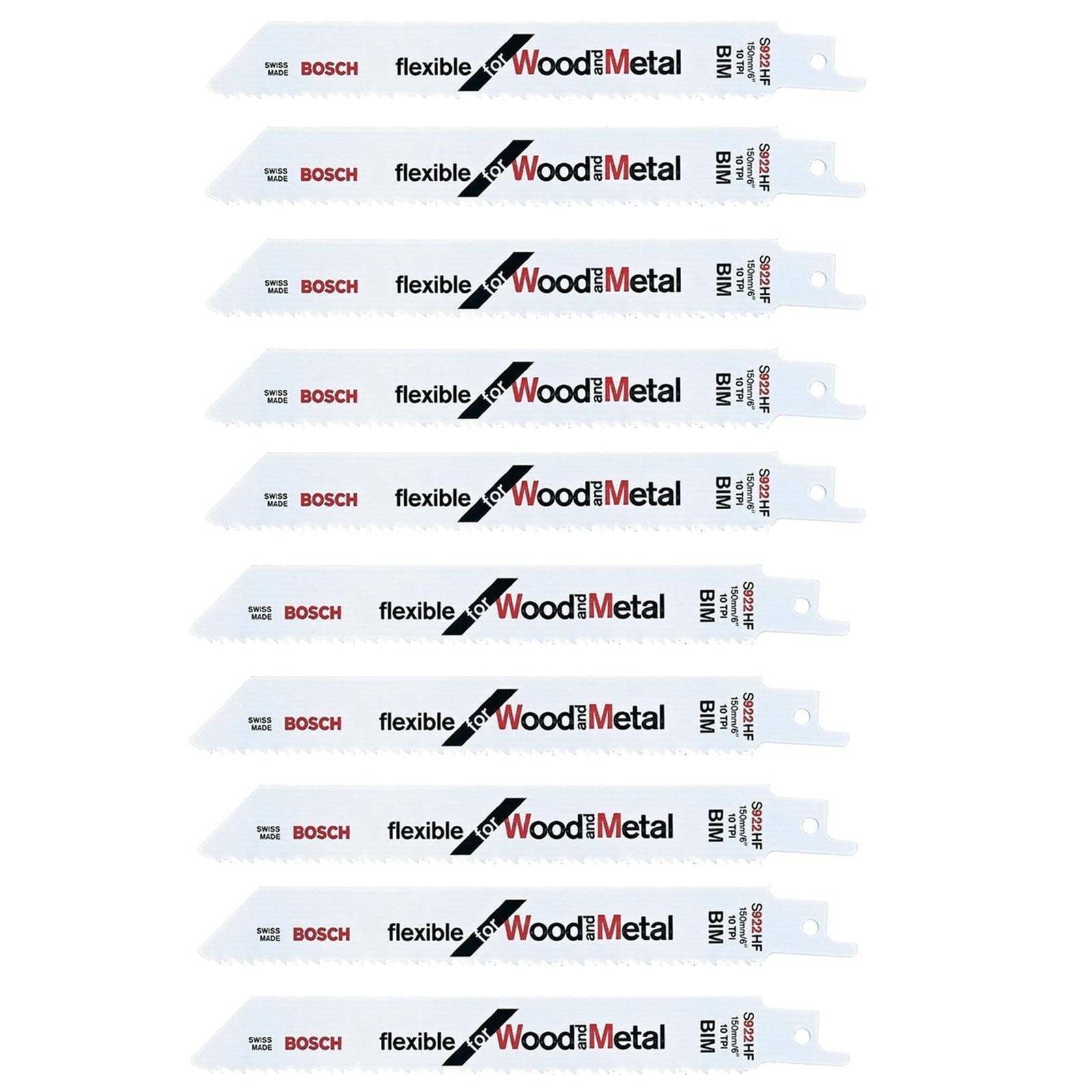 Bosch 10x Säbelsägeblatt S 922 HF Flexible for Wood and Metal