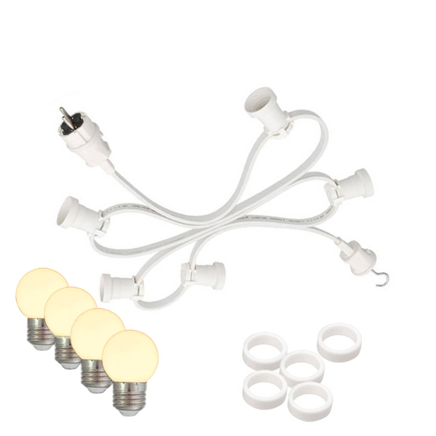 Illu- Partylichterkette 5m Weiß Außen Biergarten 5xE27 LED Kugellampen Warmweiß