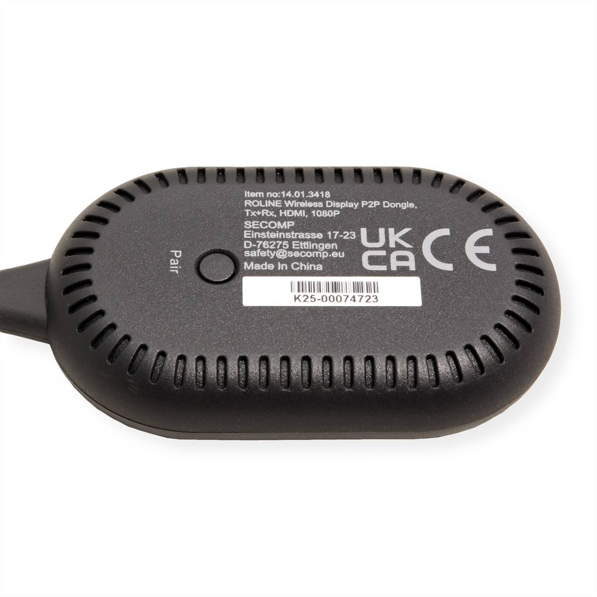 ROLINE Drahtloses P2P-Anzeige-Dongle-Set, Tx+Rx, Wireless USB-C zu HDMI, 1080p, 20 m