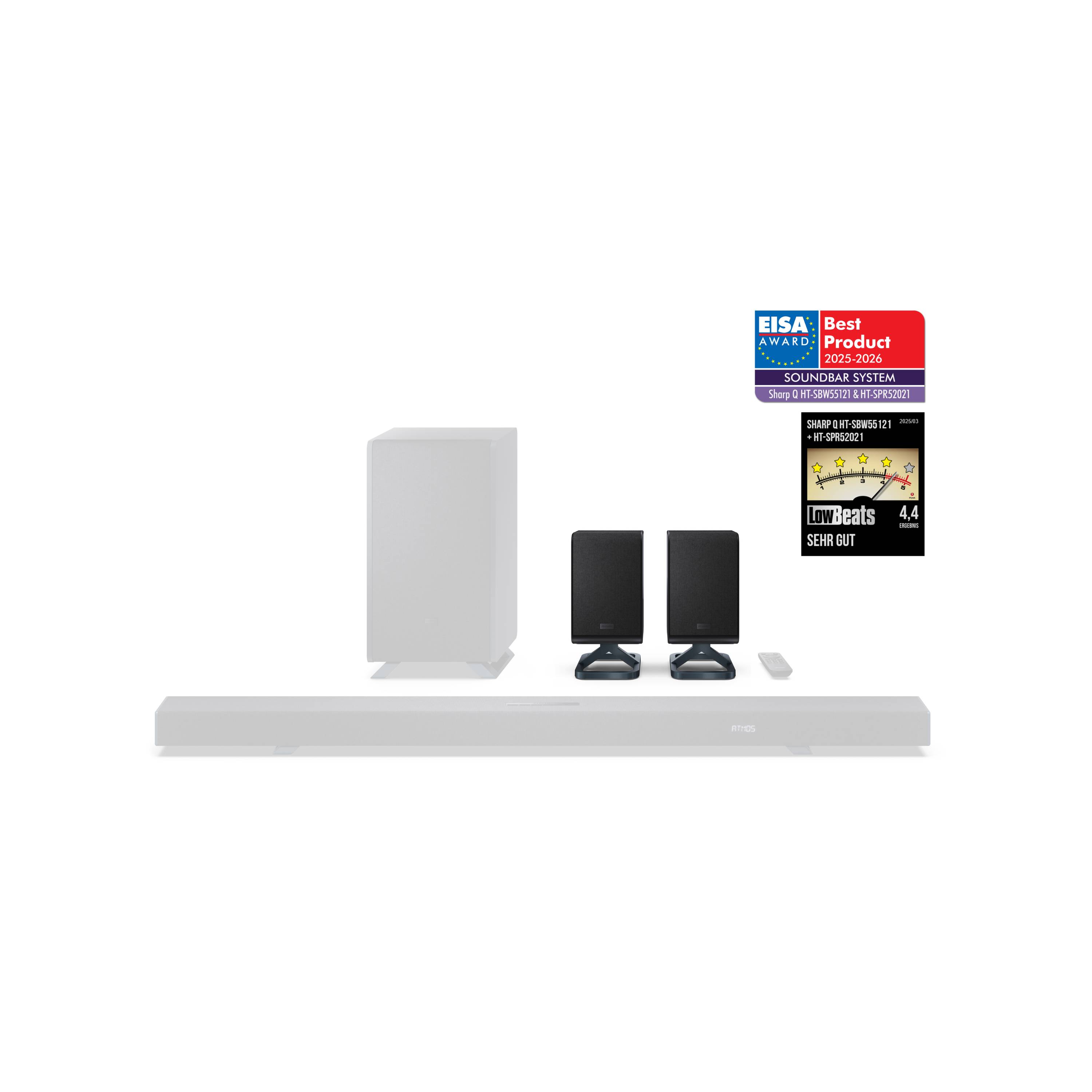 Sharp HT-SPR52021 2.0.2 Dolby Atmos Rear-Lautsprecher kabellos 200 W, kompatibel mit HT-SBW53121 & HT-SBW55121