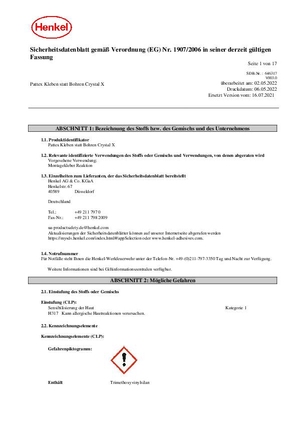 Pattex Kleben statt Bohren Kristallklar Kartusche 290 g - Artikel: 4057278005554