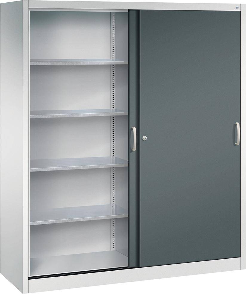 Schiebetürenschrank B1600xT500xH1950 mm RAL 7035/7016,8Fachböden mit Mitteltrennwand - Artikel: 7830372484