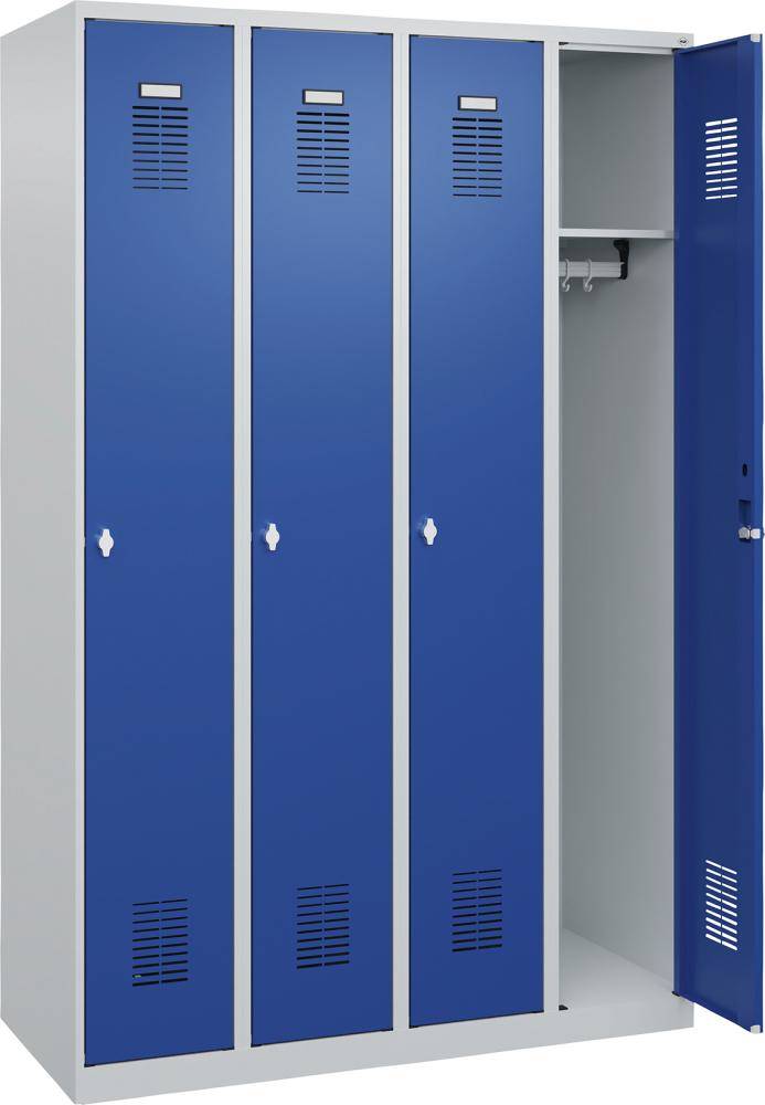 Garderobenschrank BASIC B1200xT500xH1850 mm RAL 7035/5010, 4 Abteile - Artikel: 7830372523