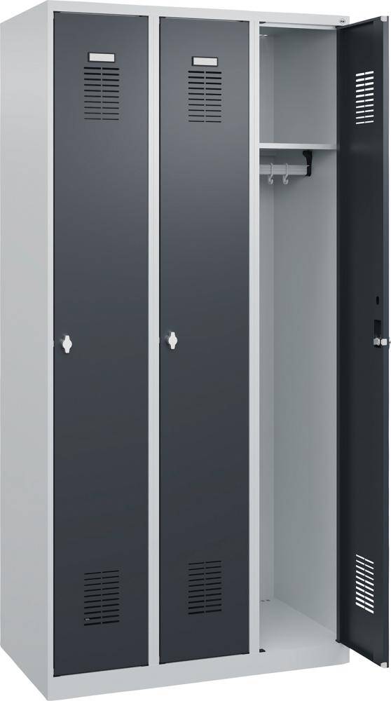 Garderobenschrank BASIC B900xT500xH1850 mm RAL 7035/7016, 3 Abteile - Artikel: 7830372532