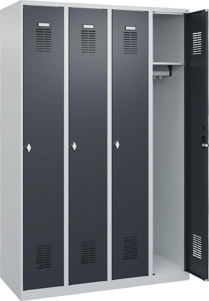 Garderobenschrank BASIC B1200xT500xH1850 mm RAL 7035/7016, 4 Abteile - Artikel: 7830372533