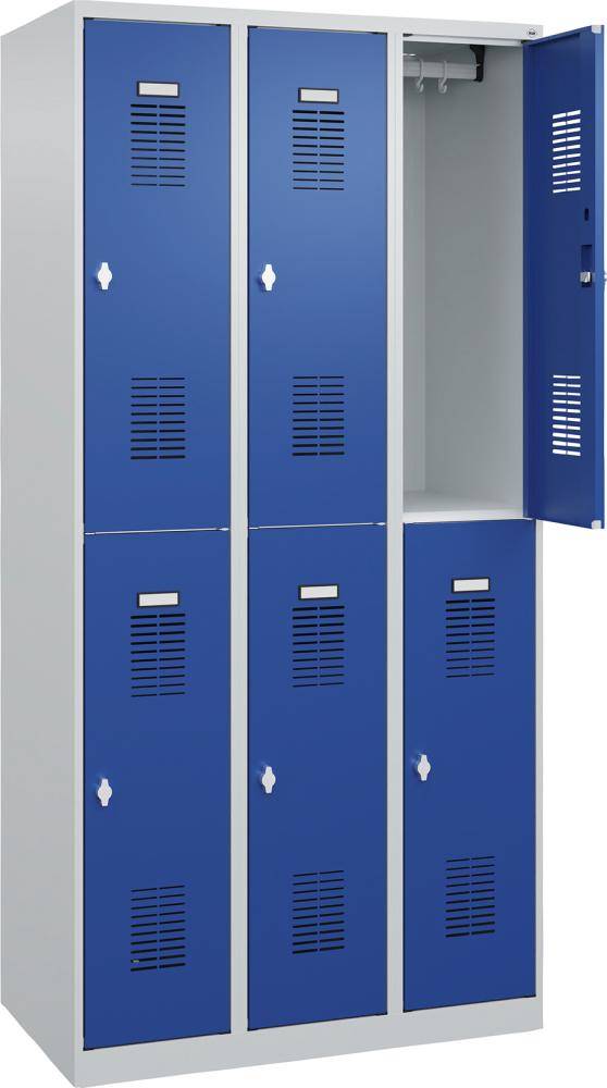 Garderobenschrank BASIC B900xT500xH1850 mm RAL 7035/5010, 3x2Abteile - Artikel: 7830372582