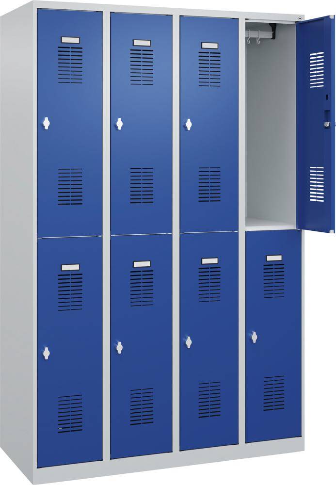 Garderobenschrank BASIC B1200xT500xH1850 mm RAL 7035/5010, 4x2Abteile - Artikel: 7830372583