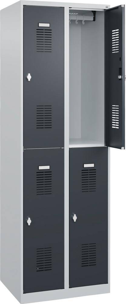 Garderobenschrank BASIC B600xT500xH1850 mm RAL 7035/7016, 2x2Abteile - Artikel: 7830372591