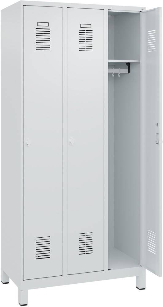 FORMAT Garderobenschrank B900xT500xH1950 mm RAL 7035/7035, 3 Abteile u. Füße (Selbstmontage) - Artikel: 7830372802