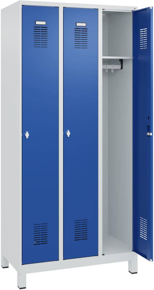 FORMAT Garderobenschrank B900xT500xH1950 mm RAL 7035/5010, 3 Abteile u. Füße (Selbstmontage) - Artikel: 7830372806