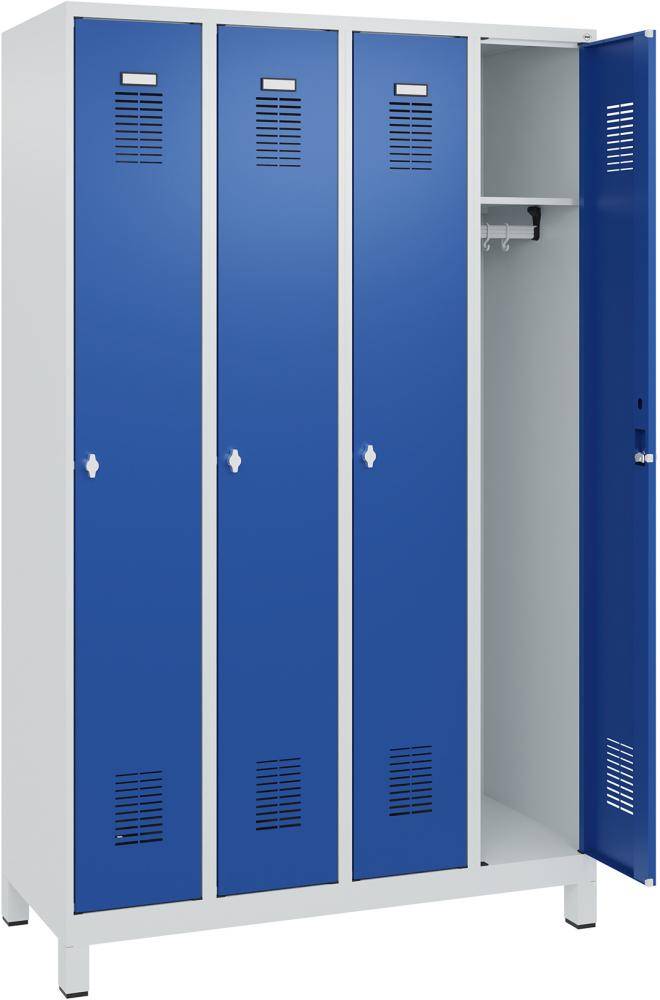 FORMAT Garderobenschrank B1200xT500xH1950 mm RAL 7035/5010, 4 Abteile u. Füße (Selbstmontage) - Artikel: 7830372807