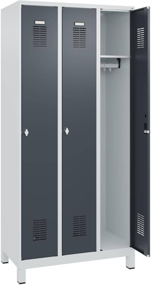 FORMAT Garderobenschrank B900xT500xH1950 mm RAL 7035/7016, 3 Abteile u. Füße (Selbstmontage) - Artikel: 7830372810