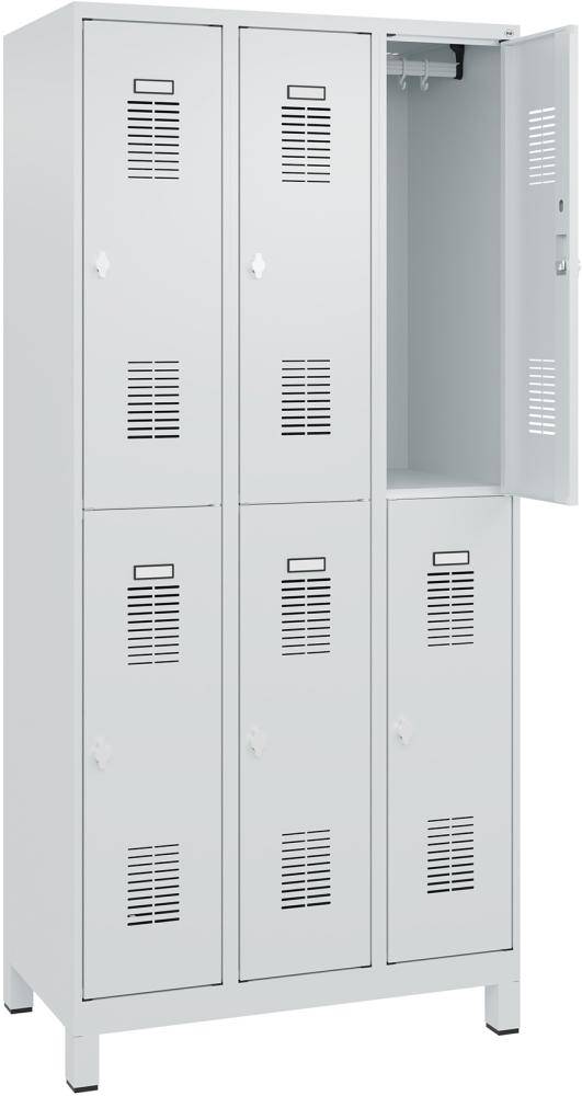 FORMAT Garderobenschrank B900xT500xH1950 mm RAL7035/7035, 3x2 Abteileu. Füße (Selbstmontage) - Artikel: 7830372814
