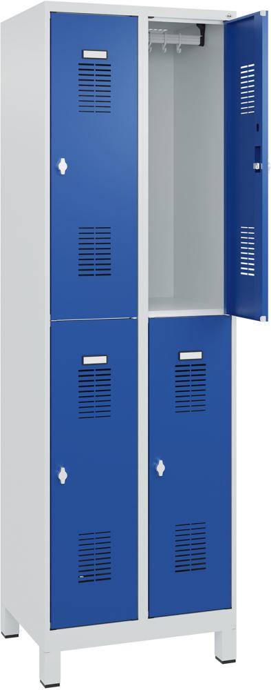 FORMAT Garderobenschrank B600xT500xH1950 mm RAL7035/5010, 2x2 Abteileu. Füße (Selbstmontage) - Artikel: 7830372817