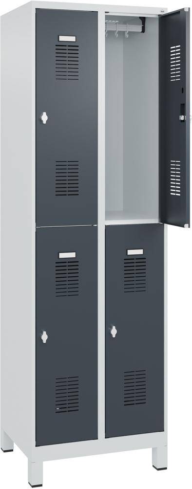 FORMAT Garderobenschrank B600xT500xH1950 mm RAL7035/7016, 2x2 Abteileu. Füße (Selbstmontage) - Artikel: 7830372821