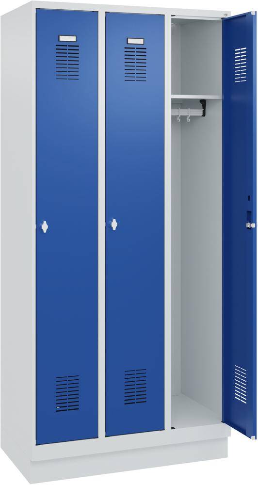 FORMAT Garderobenschrank B900xT500xH1950 mm RAL 7035/5010, 3 Abteile u. Sockel (Selbstmontage) - Artikel: 7830372830