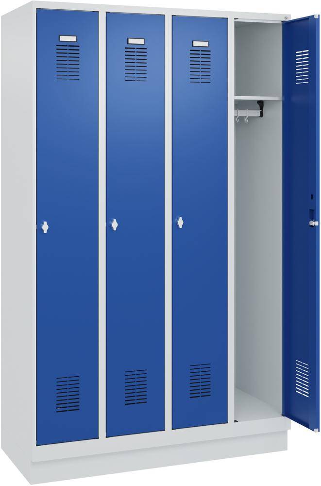 FORMAT Garderobenschrank B1200xT500xH1950 mm RAL 7035/5010, 4 Abteile u. Sockel (Selbstmontage) - Artikel: 7830372831