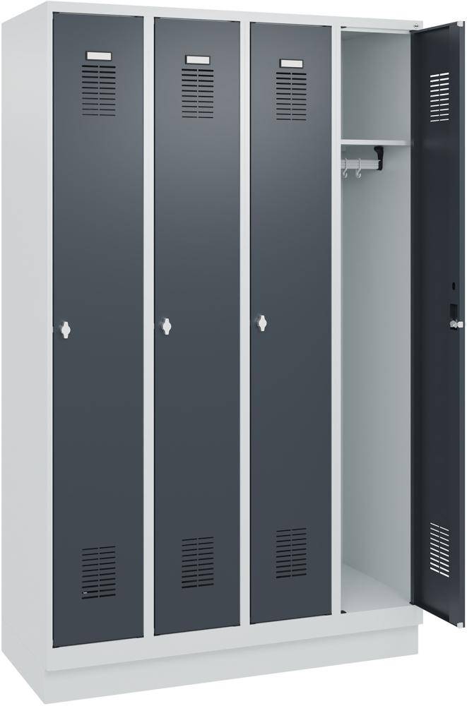 FORMAT Garderobenschrank B1200xT500xH1950 mm RAL 7035/7016, 4 Abteile u. Sockel (Selbstmontage) - Artikel: 7830372835