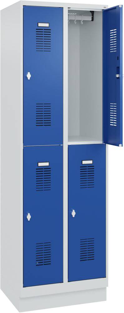 FORMAT Garderobenschrank B600xT500xH1950 mm RAL7035/5010, 2x2 Abteileu. Sockel (Selbstmontage) - Artikel: 7830372841