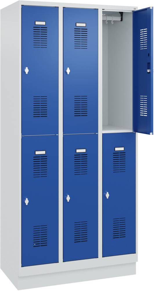 FORMAT Garderobenschrank B900xT500xH1950 mm RAL7035/5010, 3x2 Abteileu. Sockel (Selbstmontage) - Artikel: 7830372842