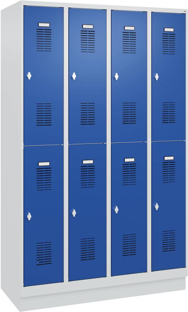 FORMAT Garderobenschrank B1200xT500xH1950 mm RAL7035/5010, 4x2 Abteileu. Sockel (Selbstmontage) - Artikel: 7830372843