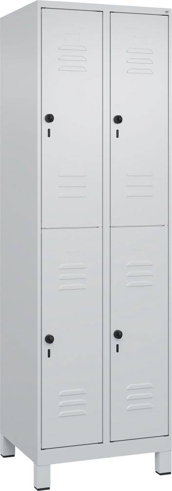 Doppelst. Schrank CLASSICB600xT500xH1950 mm RAL 7035/7035, 2x2Abteilemit 100 mm hohen Füßen - Artikel: 7830373302