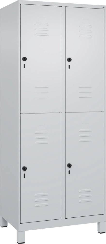 Doppelst. Schrank CLASSICB800xT500xH1950 mm RAL 7035/7035, 2x2Abteilemit 100 mm hohen Füßen - Artikel: 7830373303