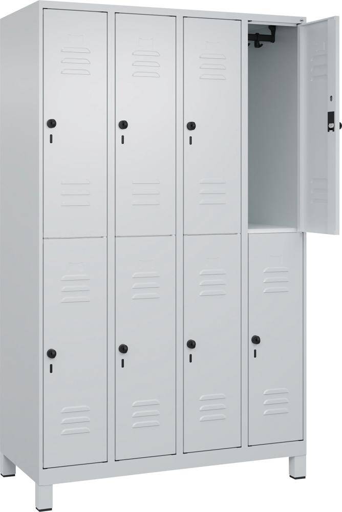 Doppelst. Schrank CLASSICB1200xT500xH1950 mm RAL 7035/7035, 4x2Abteilemit 100 mm hohen Füßen - Artikel: 7830373306