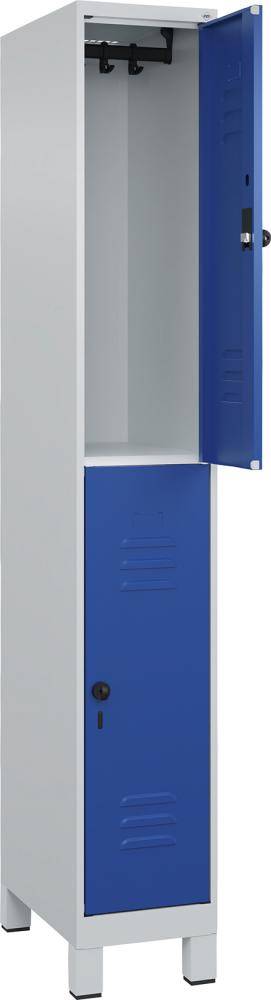 Doppelst. Schrank CLASSICB300xT500xH1950 mm RAL 7035/5010, 1x2Abteilemit 100 mm hohen Füßen - Artikel: 7830373310