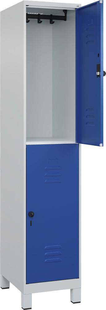 Doppelst. Schrank CLASSICB400xT500xH1950 mm RAL 7035/5010, 1x2Abteilemit 100 mm hohen Füßen - Artikel: 7830373311