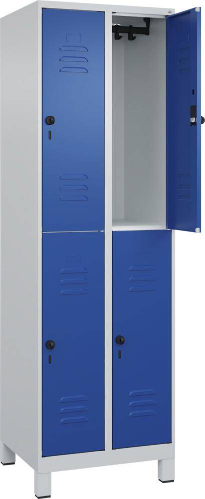 Doppelst. Schrank CLASSICB600xT500xH1950 mm RAL 7035/5010, 2x2Abteilemit 100 mm hohen Füßen - Artikel: 7830373312