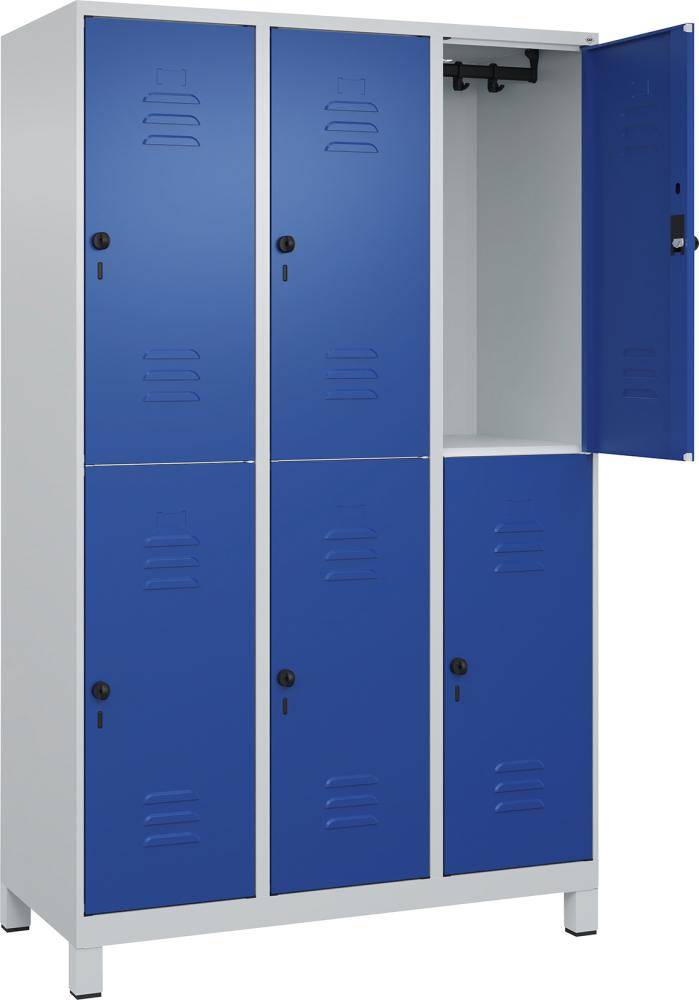 Doppelst. Schrank CLASSICB1200xT500xH1950 mm RAL 7035/5010, 3x2Abteilemit 100 mm hohen Füßen - Artikel: 7830373315