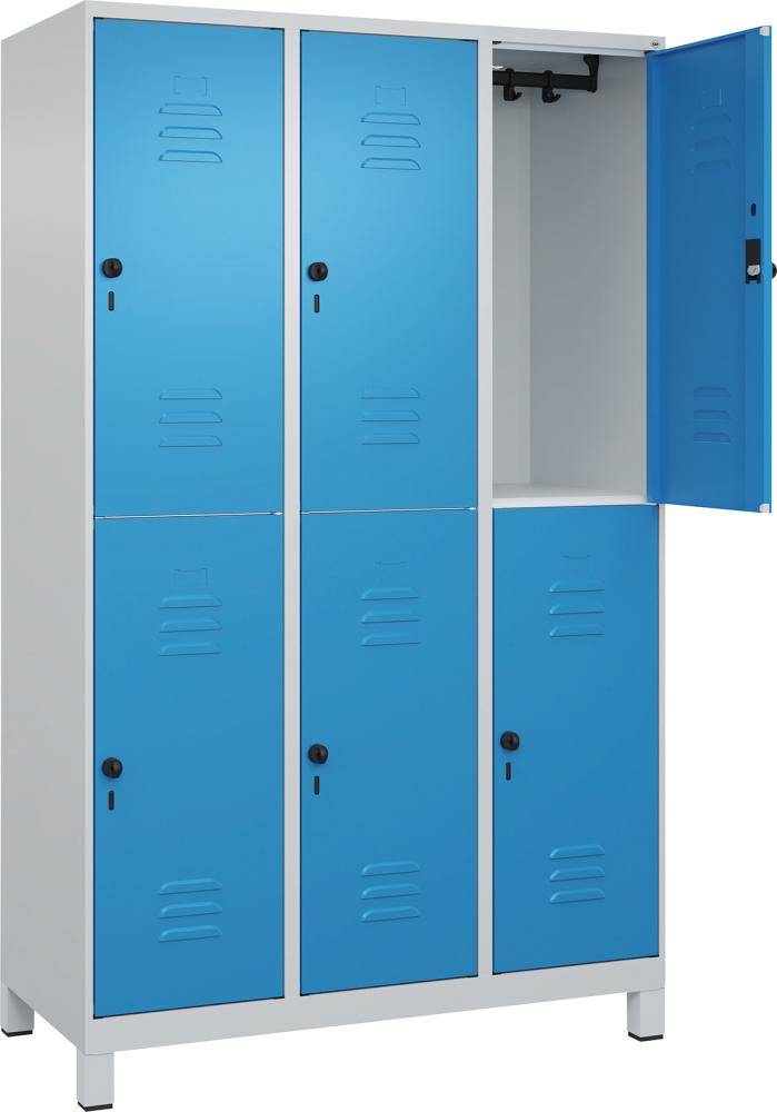 Doppelst. Schrank CLASSICB1200xT500xH1950 mm RAL 7035/5012, 3x2Abteilemit 100 mm hohen Füßen - Artikel: 7830373325