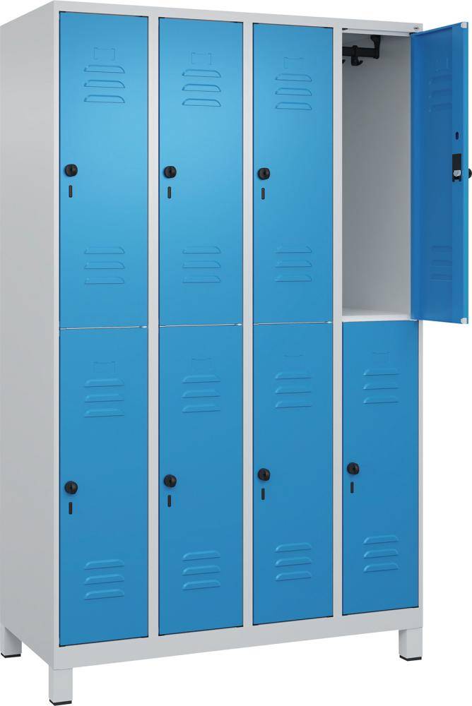 Doppelst. Schrank CLASSICB1200xT500xH1950 mm RAL 7035/5012, 4x2Abteilemit 100 mm hohen Füßen - Artikel: 7830373326