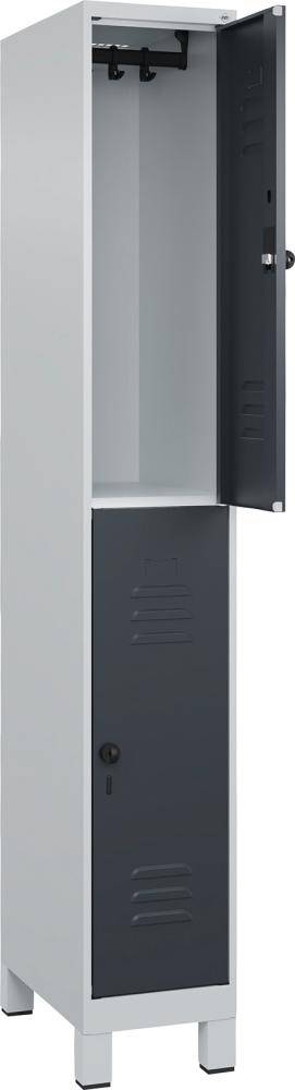 Doppelst. Schrank CLASSICB300xT500xH1950 mm RAL 7035/7016, 1x2Abteilemit 100 mm hohen Füßen - Artikel: 7830373330