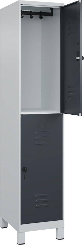 Doppelst. Schrank CLASSICB400xT500xH1950 mm RAL 7035/7016, 1x2Abteilemit 100 mm hohen Füßen - Artikel: 7830373331